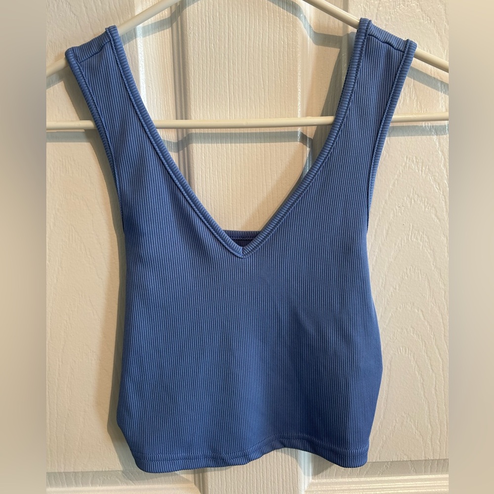 Sky / University Blue Ribbed V-Neck Tank Top